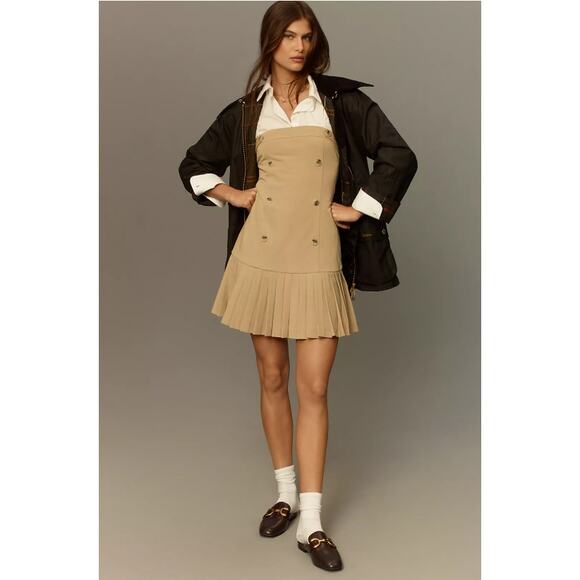 Anthropologie MAEVE Flat White Strapless Pleated Mini Dress in Beige L NWOT $138 - Picture 5 of 8